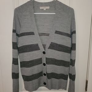 LOFT Cardigan, Size L, gray stripes, lightweight